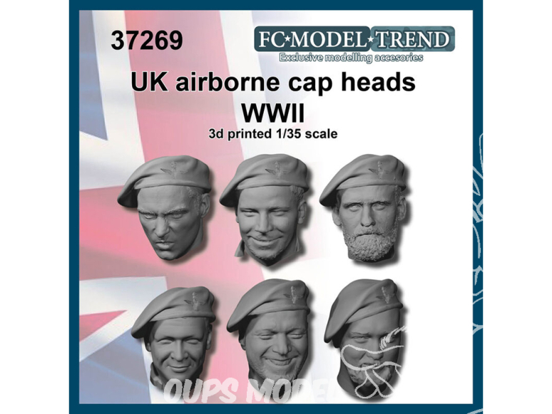 FC MODEL TREND accessoire résine 37269 Têtes avec casquettes parachutistes Britanniques WWII 1/35