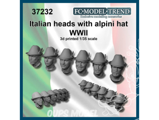 FC MODEL TREND accessoire résine 37232 Têtes Italiennes avec chapeau alpin WWII 1/35