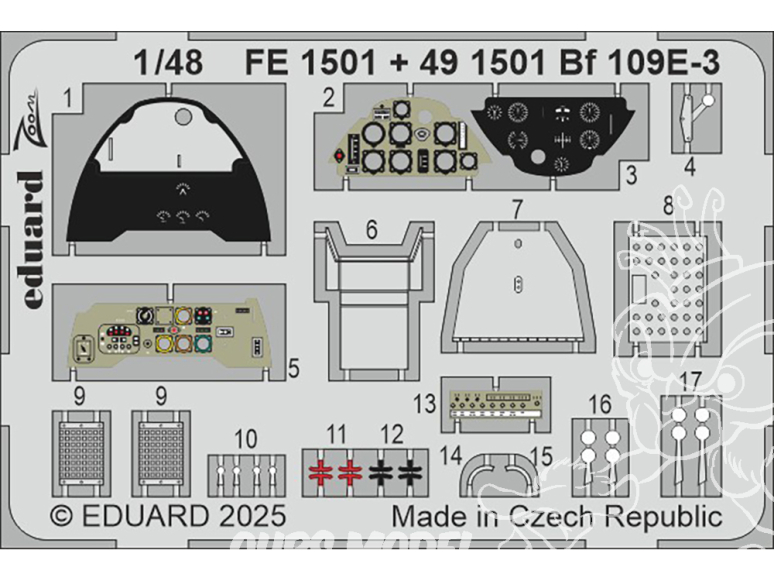 EDUARD photodecoupe avion 491501 Amélioration Messerschmitt Bf 109E-3 Hobby Boss 1/48