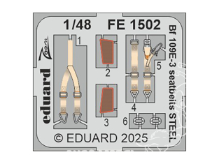 EDUARD photodecoupe avion FE1502 Harnais métal Messerschmitt Bf 109E-3 Hobby Boss 1/48