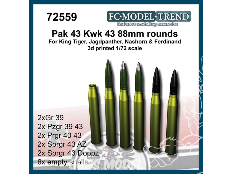 FC MODEL TREND accessoire résine 72559 Munitions Pak 43 Kwk 43 88mm rounds 1/72