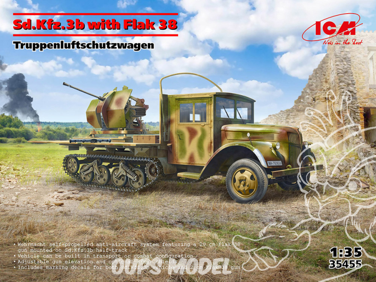 Icm maquette militaire 35455 Sd.Kfz.3b avec Flak 38 Truppenluftschutzwagen 1/35