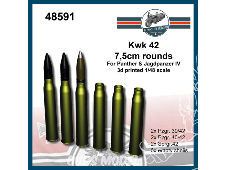 FC MODEL TREND accessoire résine 48591 Munitions Kwk 42 7,5cm rounds 1/48