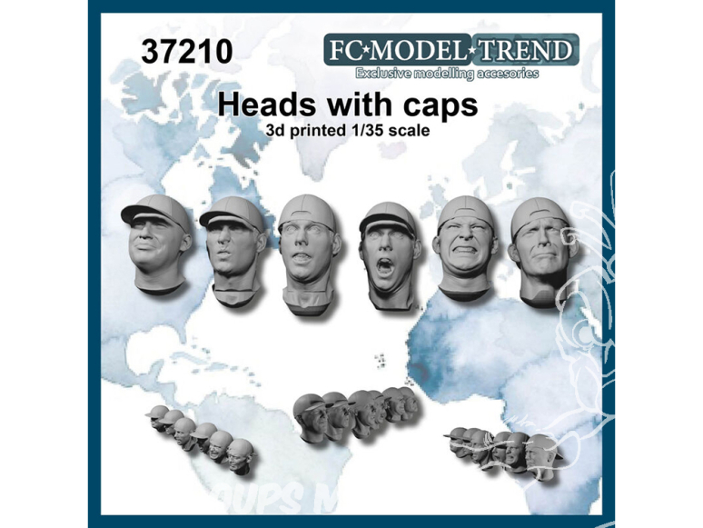 FC MODEL TREND accessoire résine 37210 Têtes avec casquettes 1/35