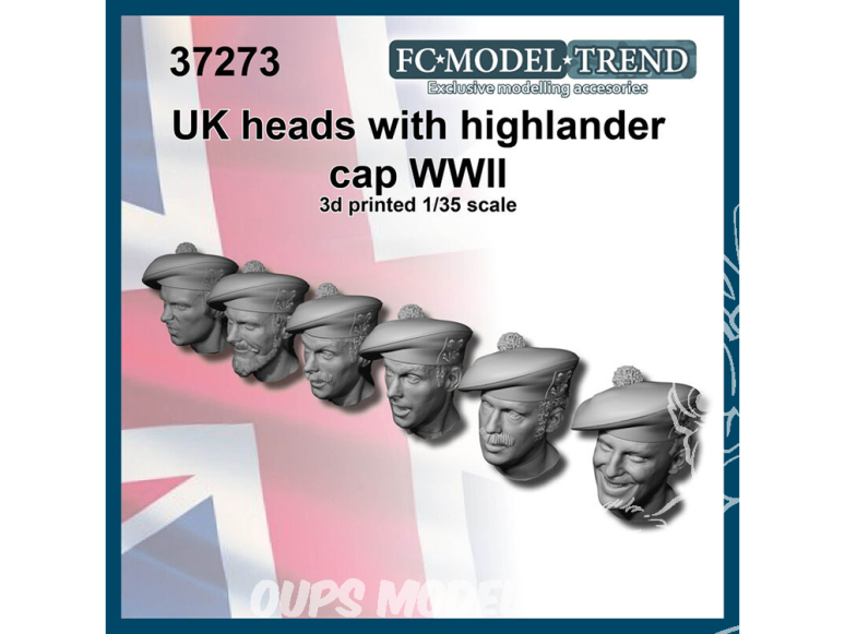 FC MODEL TREND accessoire résine 37273 Têtes britanniques avec casquette Highlander WWII 1/35