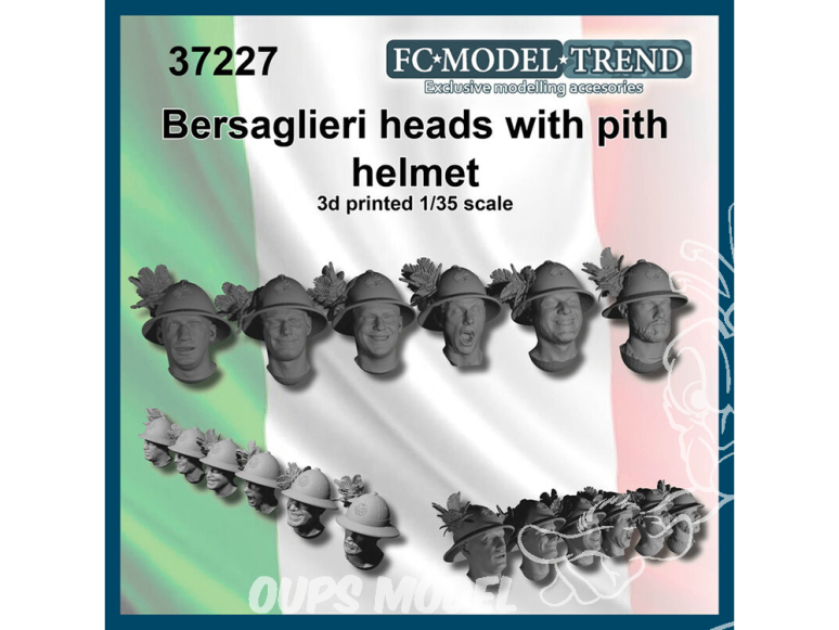 FC MODEL TREND accessoire résine 37227 Têtes Bersaglieri Italiennes avec casque pith 1/35