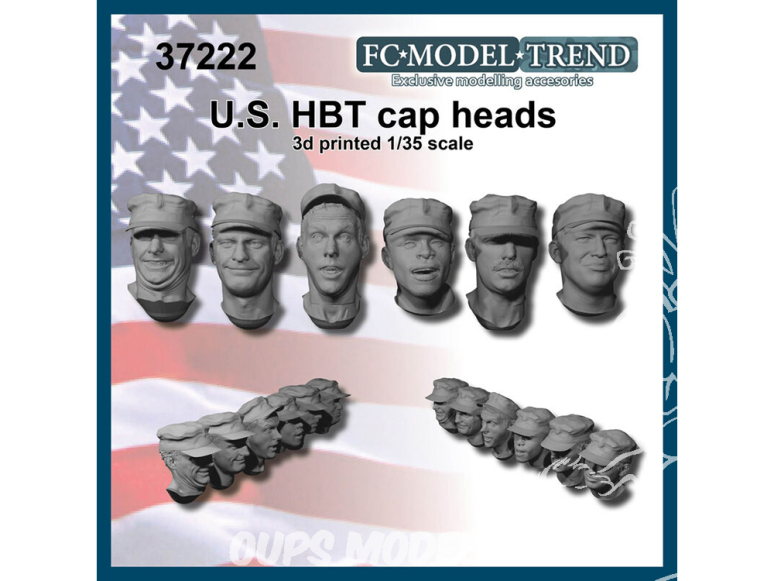 FC MODEL TREND accessoire résine 37222 Têtes U.S. avec casquette HBT 1/35