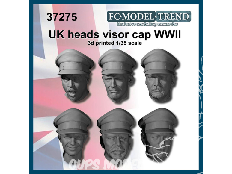 FC MODEL TREND accessoire résine 37275 Têtes Britanniques avec casquette à visiere officier WWII 1/35