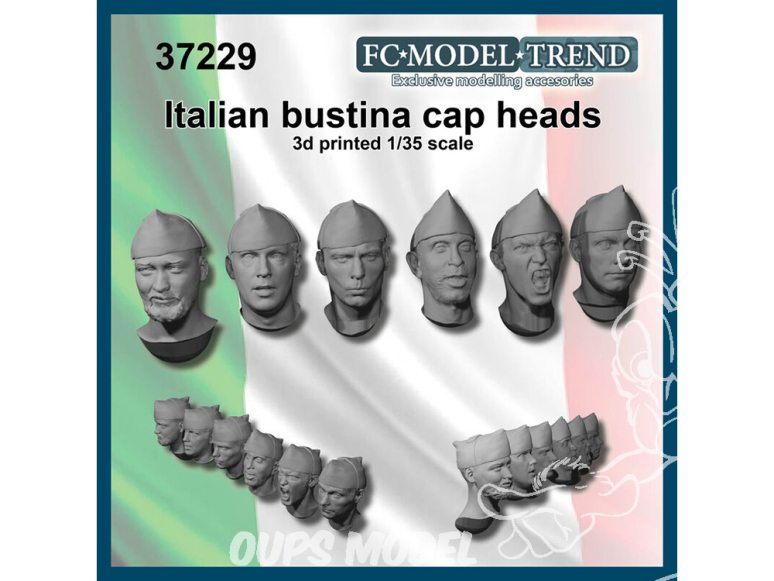 FC MODEL TREND accessoire résine 37229 Têtes Italiennes avec casquette bustina WWII 1/35