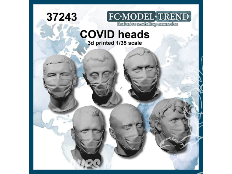 FC MODEL TREND accessoire résine 37243 Têtes avec masque COVID 1/35