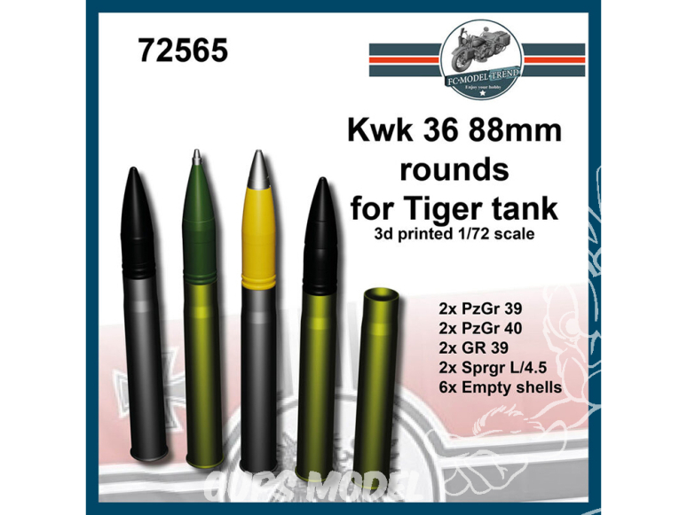 FC MODEL TREND accessoire résine 72565 Munitions Kwk 36 88mm rondes pour Tigre 1/72