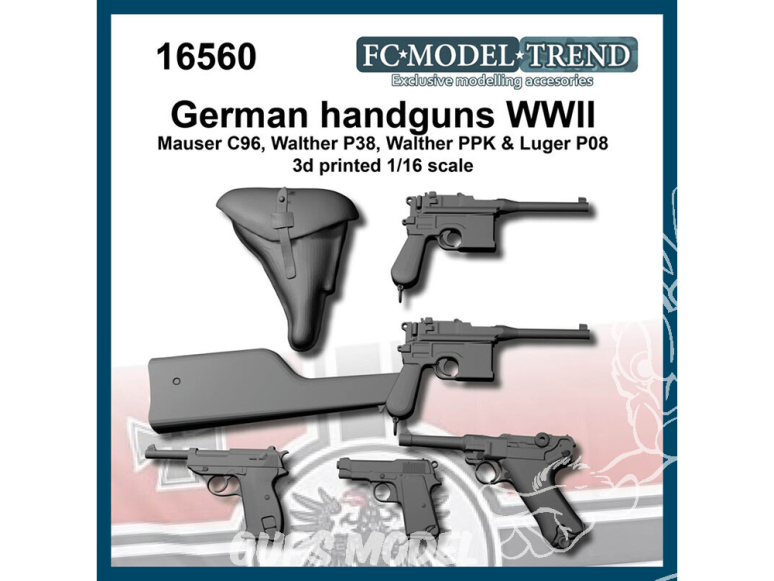 FC MODEL TREND accessoire résine 16560 Armes de poing Allemandes WWII 1/16