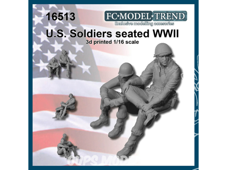 FC MODEL TREND figurine résine 16513 Soldats U.S. G.I. assis WWII 1/16