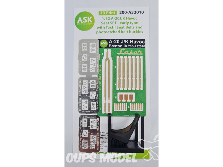 ASK Art Scale Kit accessoire A32010 A-20J/K Havoc Set siège Early type wvec harnais texticle et boucles photodécoupe 1/32