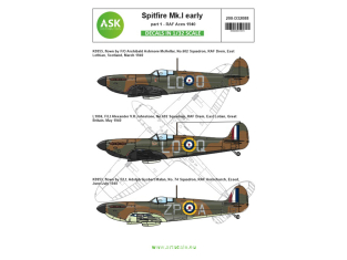 ASK Art Scale Kit Décalcomanies D32088 Spitfire Mk.I Early Partie 1 - RAF Aces 1940 1/32