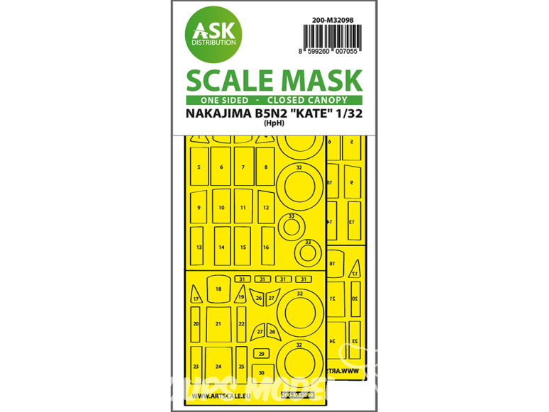 ASK Art Scale Kit Mask M32098 Nakajima B5N2 "KATE" verrière fermée HpH Recto 1/32