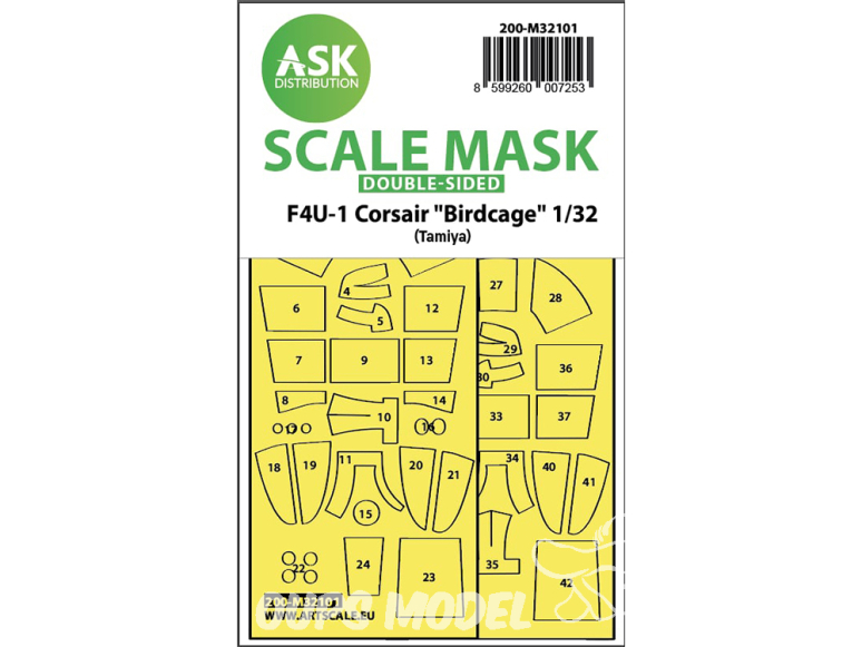 ASK Art Scale Kit Mask M32101 F4U-1 Corsair "Birdcage" Tamiya Recto Verso 1/32