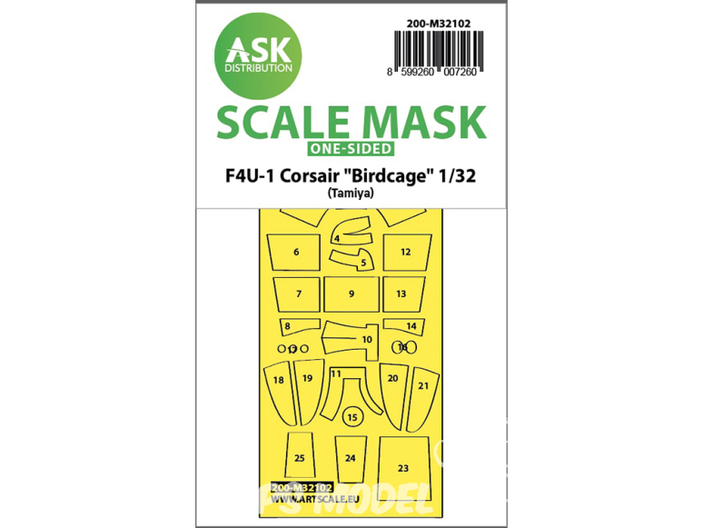 ASK Art Scale Kit Mask M32102 F4U-1 Corsair "Birdcage" Tamiya Recto 1/32