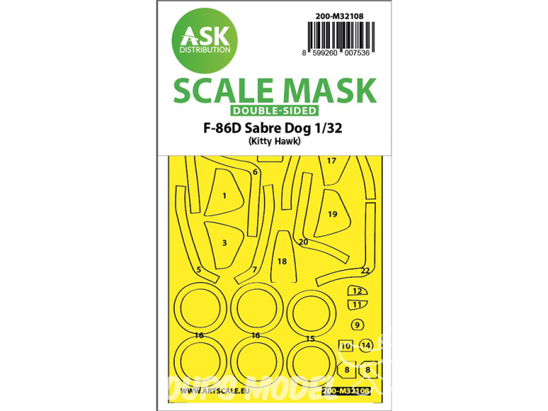 ASK Art Scale Kit Mask M32108 F-86D Sabre Dog Kitty Hawk Recto Verso 1/32