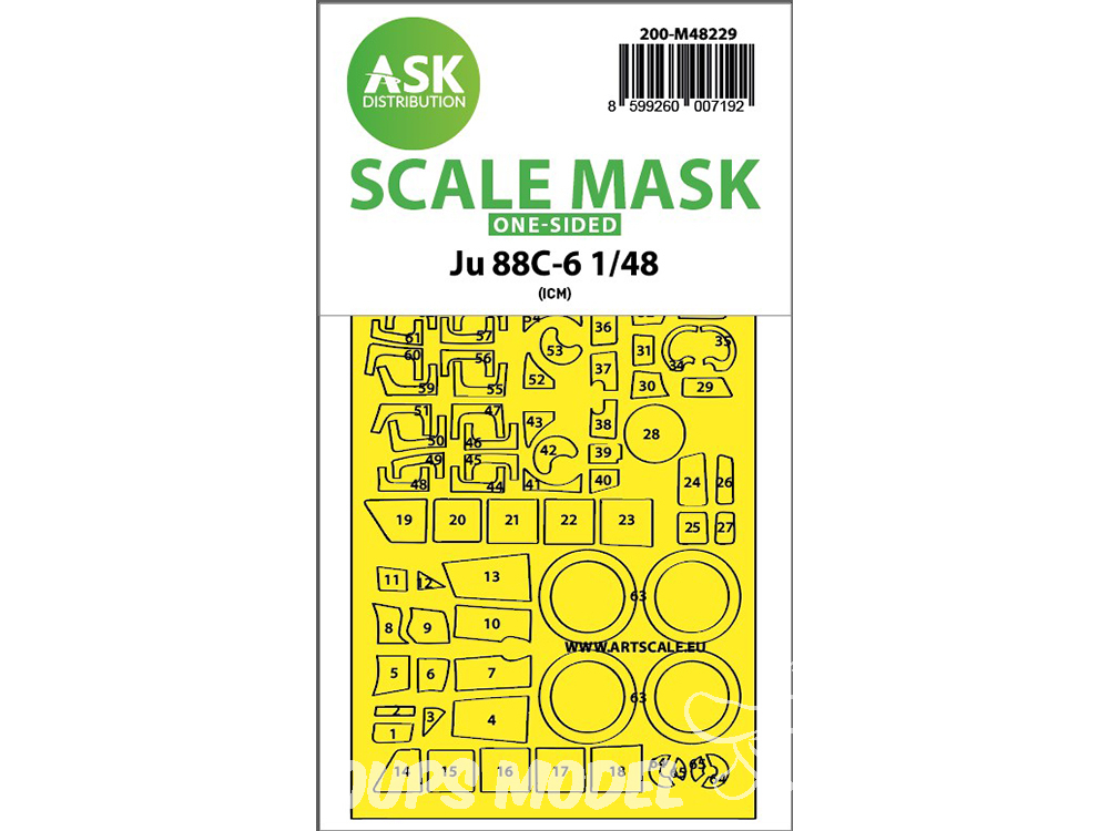 ASK Art Scale Kit Mask M48229 Junkers Ju 88C-6 Icm Recto 1/48 - Oupsmodel