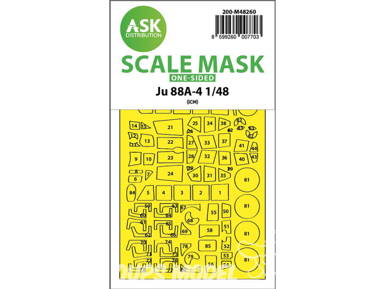 ASK Art Scale Kit Mask M48260 Junkers Ju 88A-4 Icm Recto 1/48