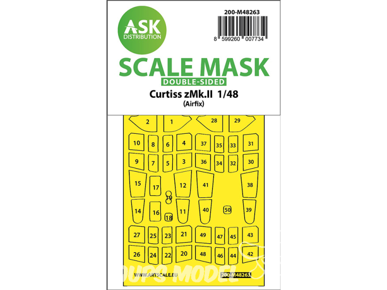 ASK Art Scale Kit Mask M48263 Curtiss Tomahawk Mk.II Airfix Recto Verso 1/48