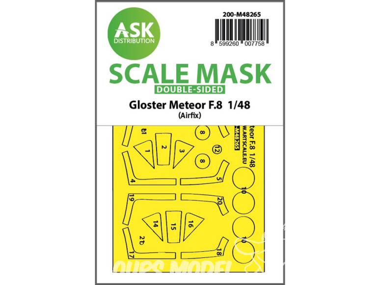 ASK Art Scale Kit Mask M48265 Gloster Meteor F.8 Airfix Recto Verso 1/48