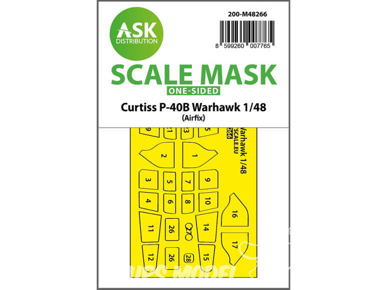 ASK Art Scale Kit Mask M48266 Curtiss P-40B Warhawk Airfix Recto 1/48