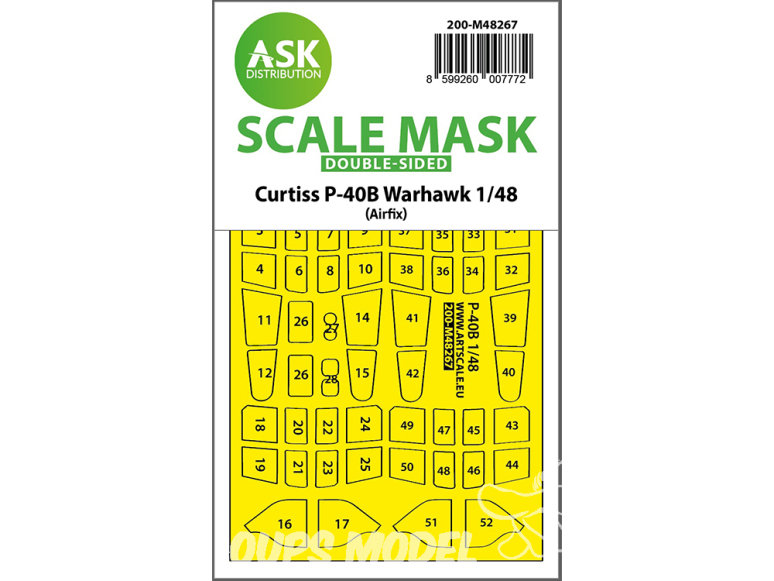 ASK Art Scale Kit Mask M48267 Curtiss P-40B Warhawk Airfix Recto Verso 1/48