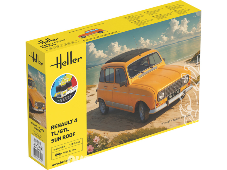 Heller maquette voiture 58704 STARTER KIT Renault 4 TL/GTL Sun Roof inclus peintures principale colle et pinceau 1/24