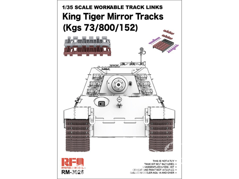 Rye Field Model maquette militaire 3026 Chenilles maillon par maillon miroirs Tigre Ausf.B King Tiger 1/35