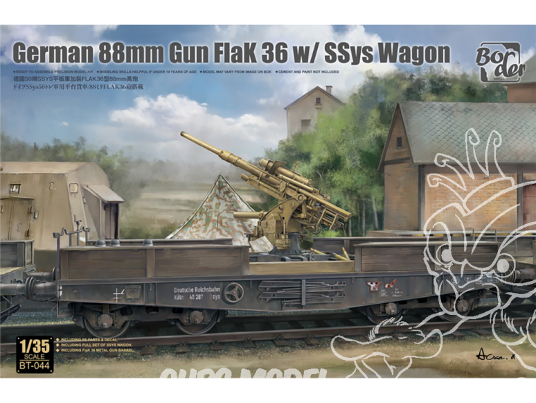 Border model maquette militaire BT-044 Canon Allemand 88mm Flak 36 avec Wagon SSys 1/35