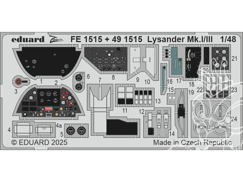 EDUARD photodecoupe avion FE1515 Zoom amélioration Lysander Mk.I/III Airfix 1/48