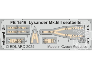 EDUARD photodecoupe avion FE1516 Harnais métal Lysander Mk.I/III Airfix 1/48