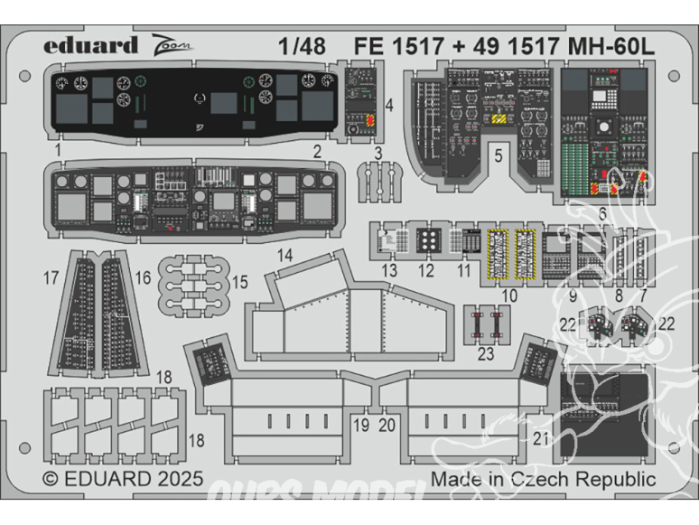 EDUARD photodecoupe hélicoptère FE1517 Zoom amélioration MH-60L Black Hawk Icm 1/48