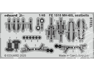 EDUARD photodecoupe hélicoptère FE1518 Harnais métal MH-60L Black Hawk Icm 1/48