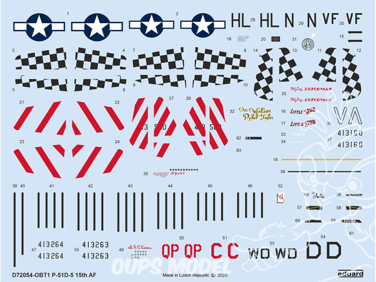 Eduard Decalques avion D72054 P-51D-5 "15th AF" Eduard 1/72