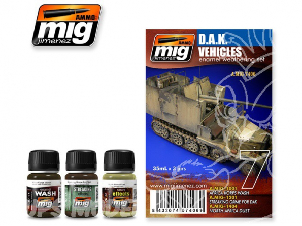 MIG vieillissement maquette 7406 Set Vehicules DAK Africa corps 3 x 35ml