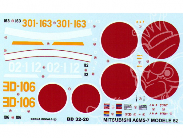 Decalques Berna decals BD32-20 Mitsubishi Zero A6M5 Model 52 1/32