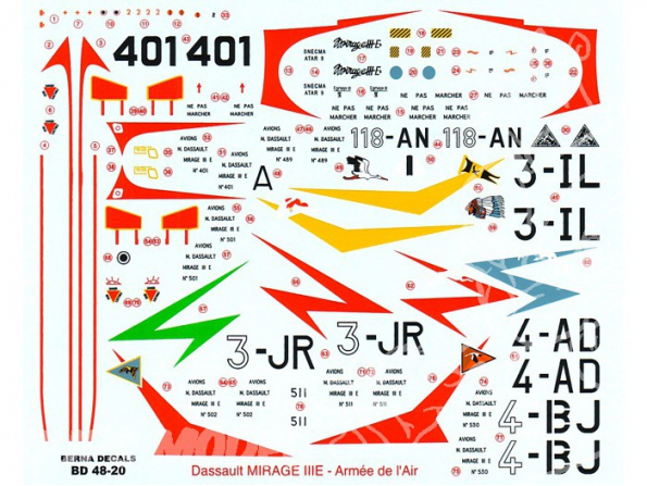 Decalques Berna decals BD48-20 Dassault Mirage IIIE Armee de l air 1/48