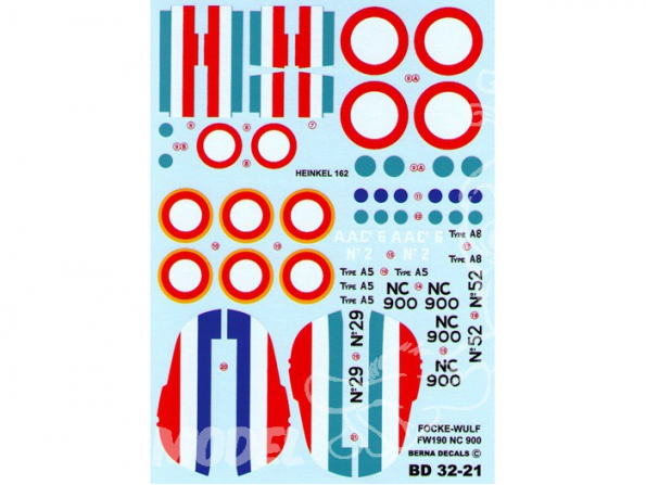 Decalques Berna decals BD32-21 Avions Allemands aux couleurs Francaises 1/32