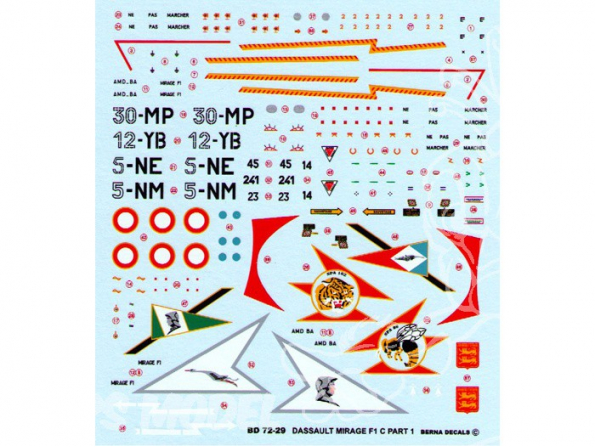 Decalques Berna decals BD72-29 DASSAULT MIRAGE F1 C Partie 1 1/72