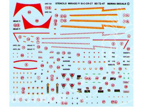 Decalques Berna decals BD72-47 STENCILS & MARKINGS MIRAGE F1 1/72