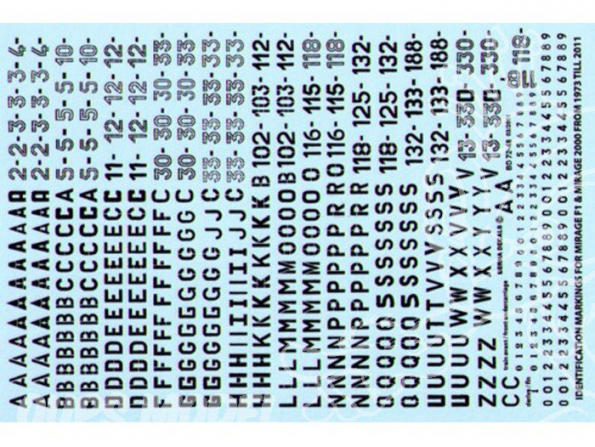 Decalques Berna decals BD72-48 MARQUAGES INDENTIFICATIONS MIRAGE F1 & MIRAGE 2000 1973 - 2011 1/72