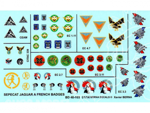 Decalques Berna decals BD48-103 Sepecat Jaguar Badges Français A et E part 1 1/48