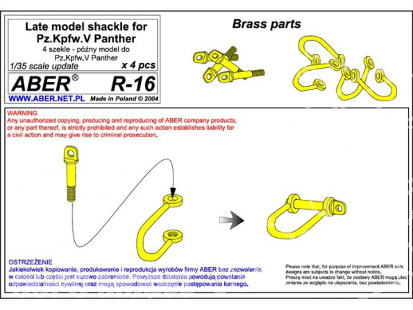 Aber R16 Set de manille modele fin de production pour Pz.Kpfw.V Panther 1/35