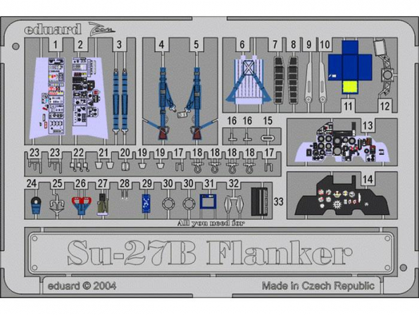 Eduard photodecoupe avion SS251 Interieur Sukhoi Su-27 Flanker B Hasegawa / Revell 1/72
