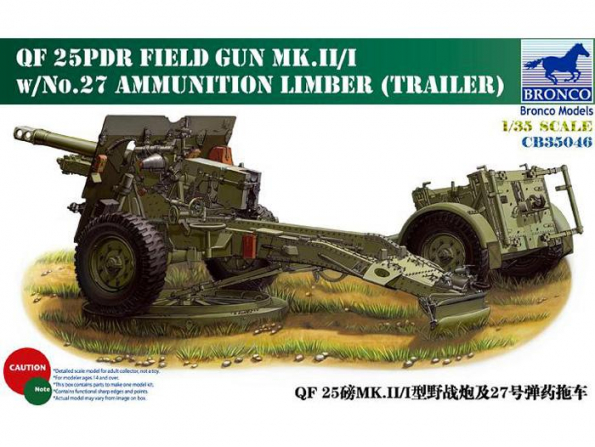 Bronco maquette militaire CB 35046 Canon QF 25pdr Field Gun Mk.II/I avec remorques et munitions No.27 1/35