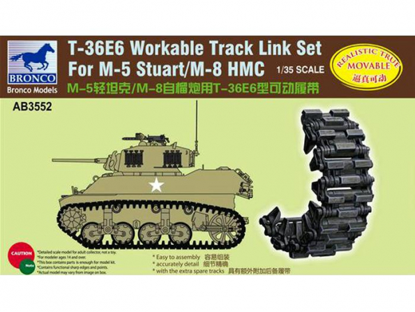 Bronco maquette militaire AB 3552 chenilles réaliste T-36E6 pour M-5 Stuart et M8 HMC 1/35