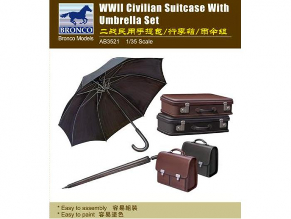 Bronco maquette militaire AB 3521 sacoche valises et parapluies civil WWII 1/35